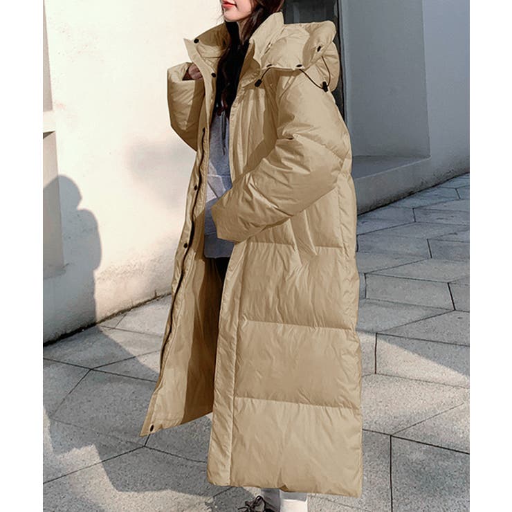 キャメル | フード付き中綿ロングコート ブルゾン ジャケット | Riff
