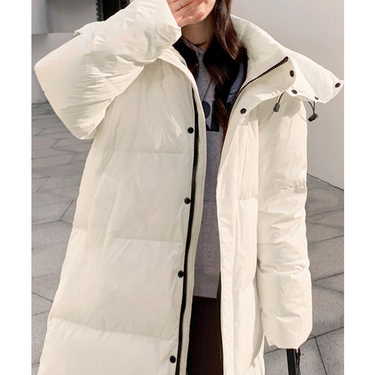 アイボリー | フード付き中綿ロングコート ブルゾン ジャケット | Riff