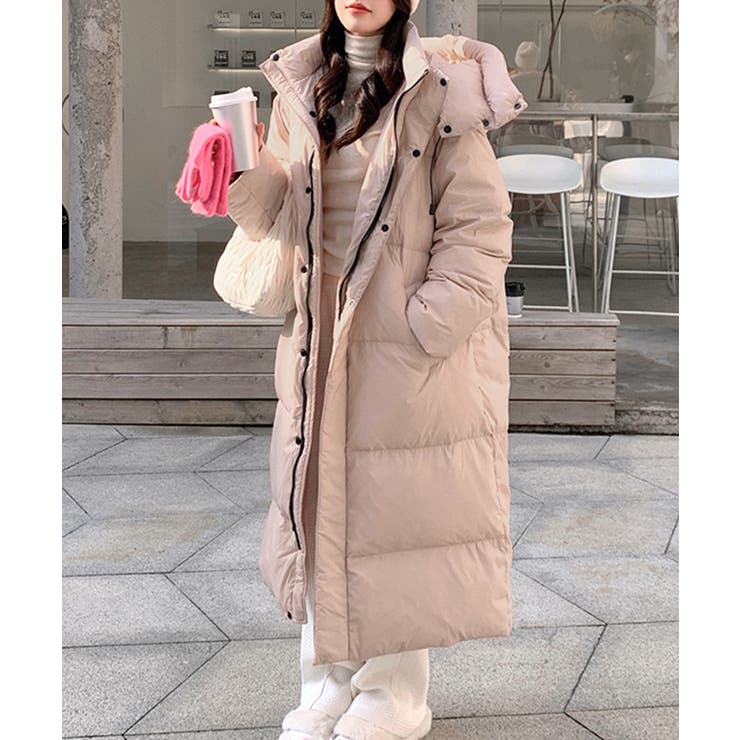 ピンク | フード付き中綿ロングコート ブルゾン ジャケット | Riff