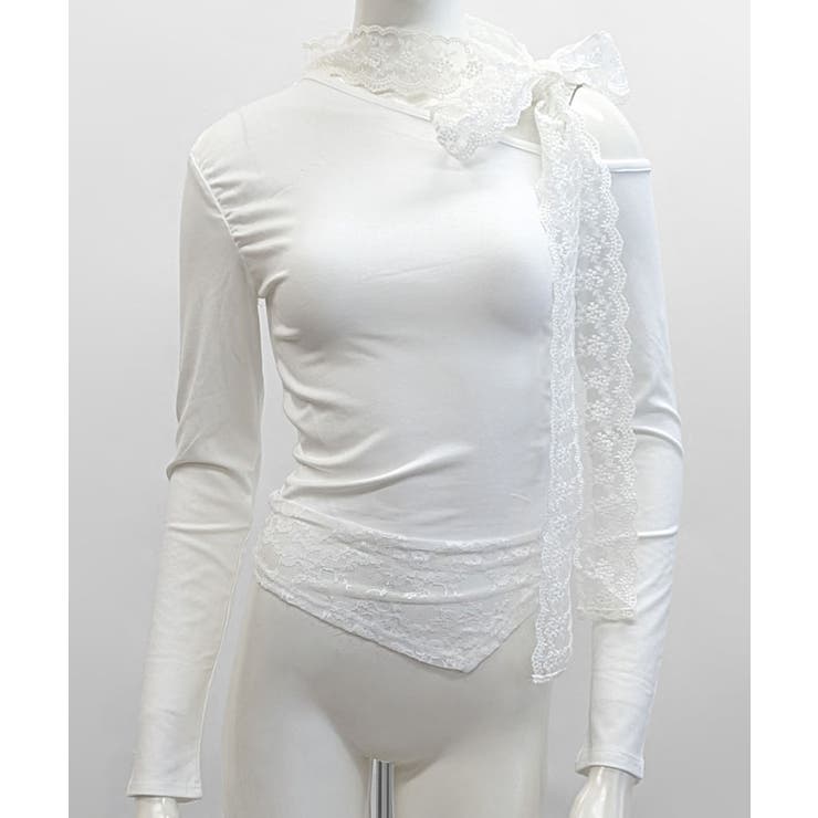 ワンショルリボンレース切り替えトップス カットソー Tシャツ | Riff | 詳細画像14 