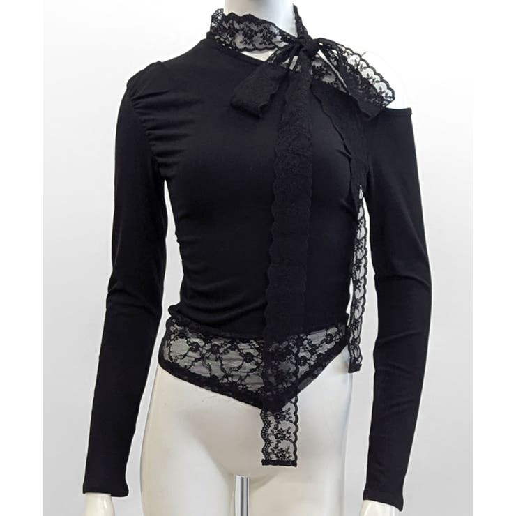 ワンショルリボンレース切り替えトップス カットソー Tシャツ | Riff | 詳細画像15 