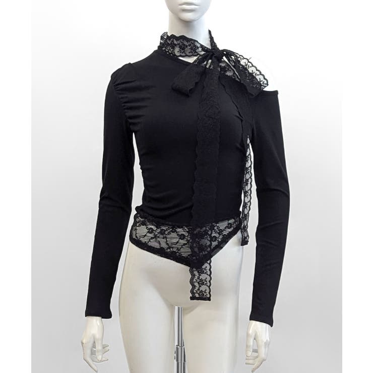 ワンショルリボンレース切り替えトップス カットソー Tシャツ | Riff | 詳細画像16 