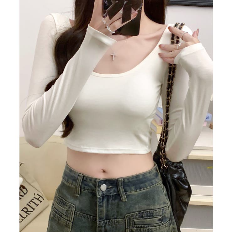 クロップド丈ロンT パッド付き カップ付き[品番：NETW0002166
