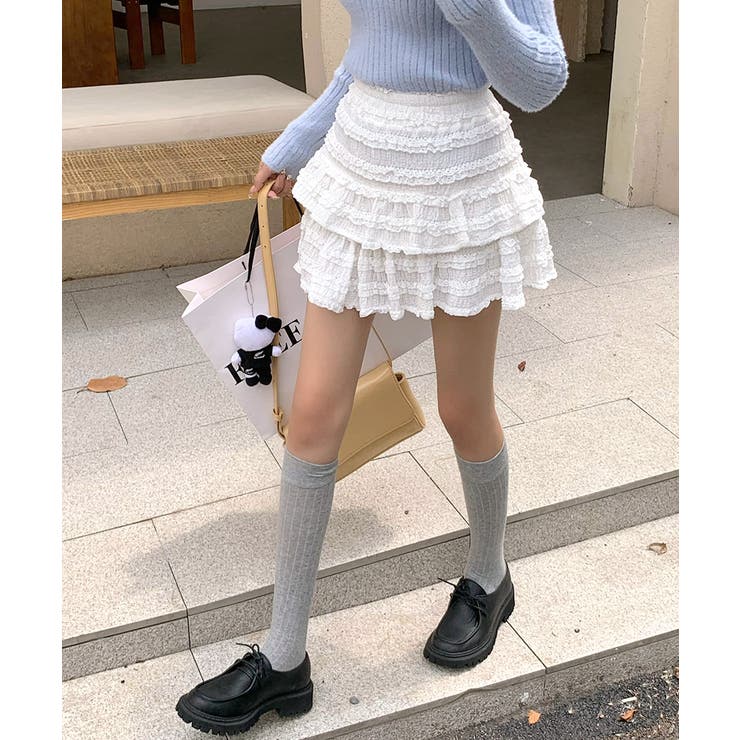レースティアードミニスカート インナーパンツ付き ショート丈