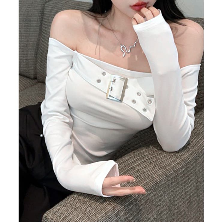 ベルトデザインオフショルトップス オフショルダー Tシャツ | Riff | 詳細画像3 