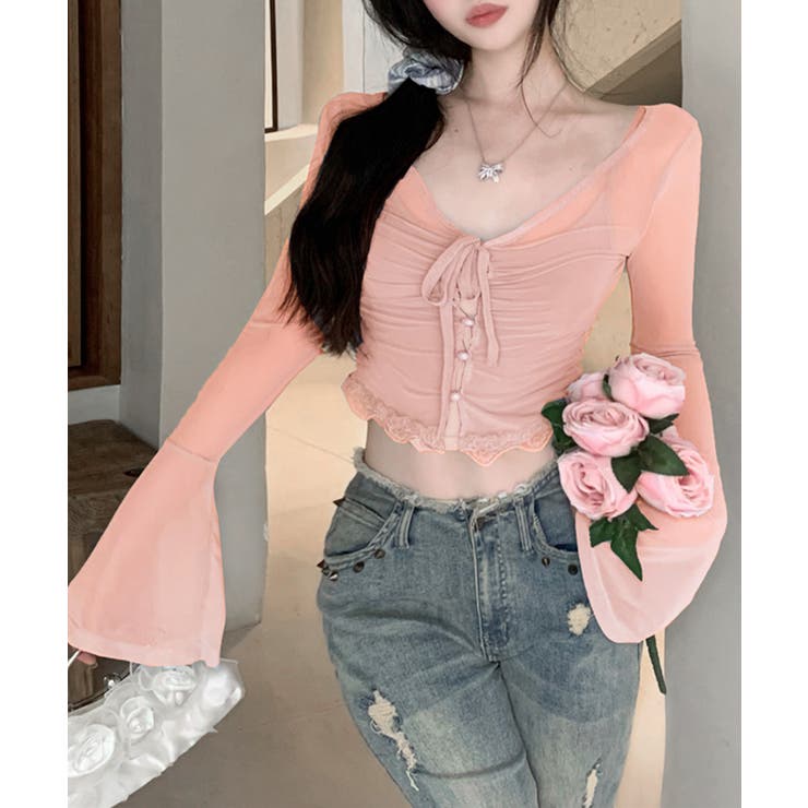 [2点セット] ベルスリーブシアーブラウス+キャミソールセット アンサンブル | Riff | 詳細画像2 