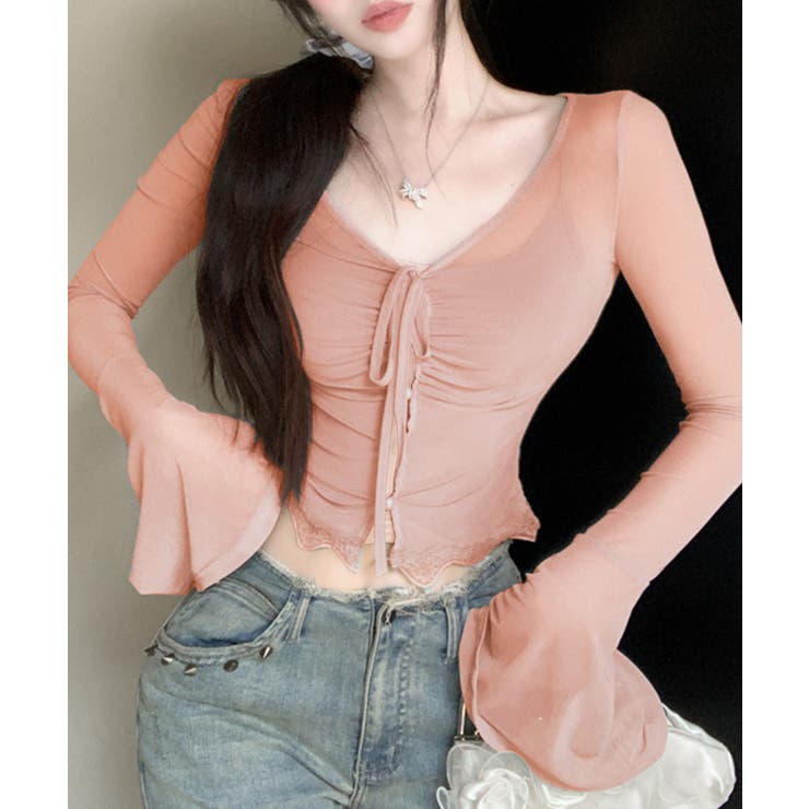 [2点セット] ベルスリーブシアーブラウス+キャミソールセット アンサンブル | Riff | 詳細画像3 