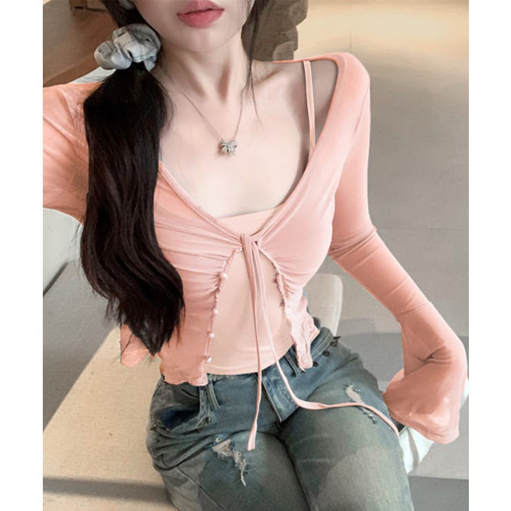 [2点セット] ベルスリーブシアーブラウス+キャミソールセット アンサンブル | Riff | 詳細画像4 