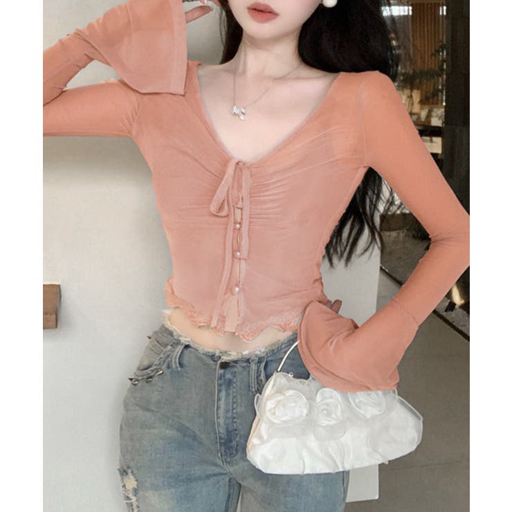 [2点セット] ベルスリーブシアーブラウス+キャミソールセット アンサンブル | Riff | 詳細画像5 