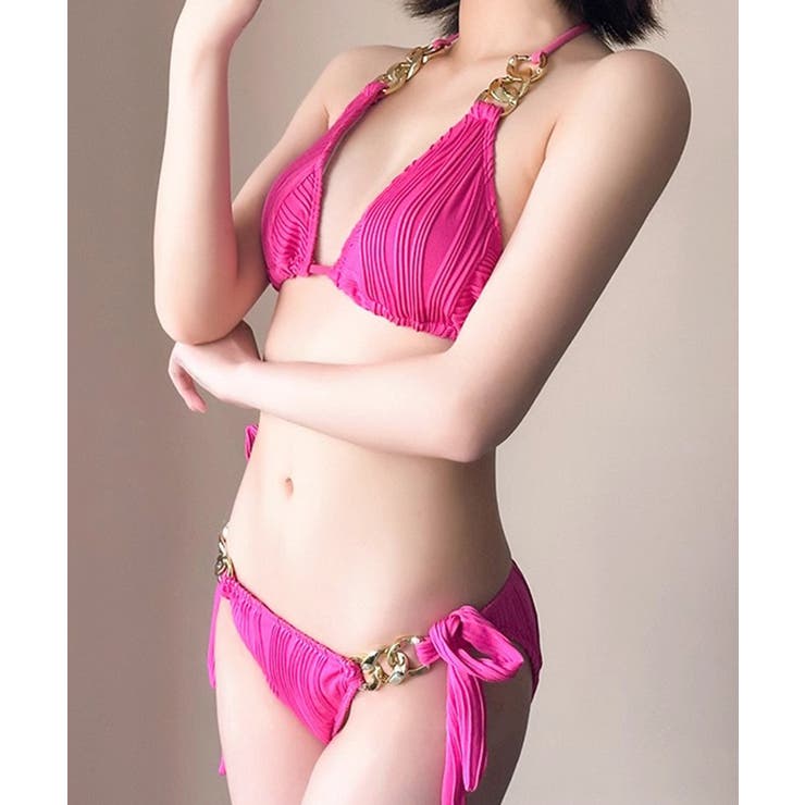 ピンク | ホルターネックチェーンビキニ 水着 無地 | Riff