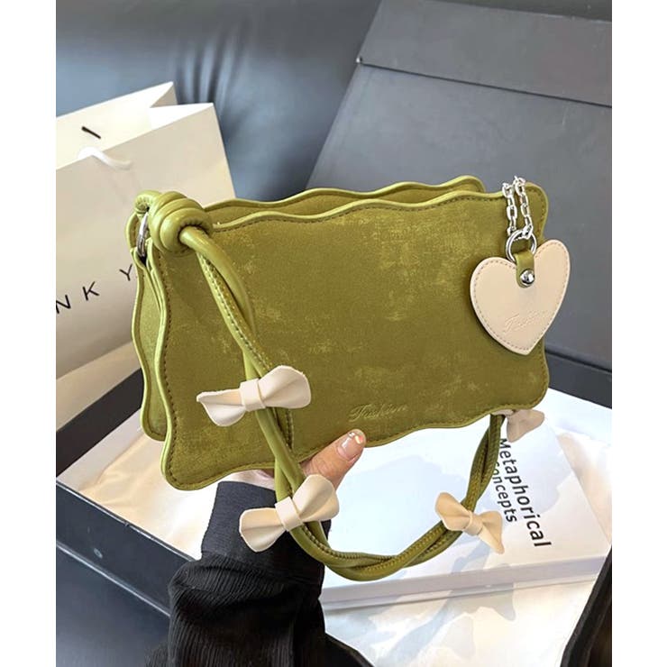 リボン付きショルダーバッグ ハートチャーム バイカラー | Riff | 詳細画像10 