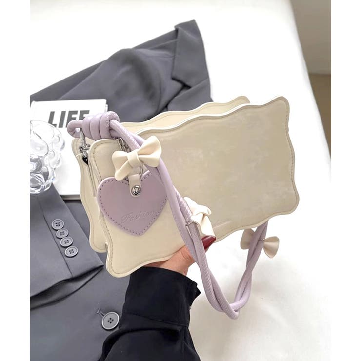 リボン付きショルダーバッグ ハートチャーム バイカラー | Riff | 詳細画像15 