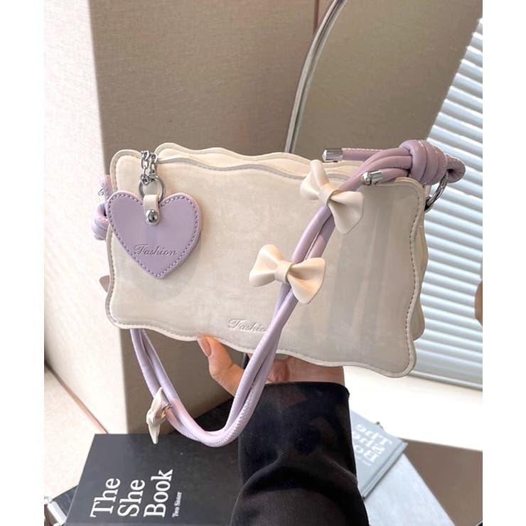 リボン付きショルダーバッグ ハートチャーム バイカラー | Riff | 詳細画像16 