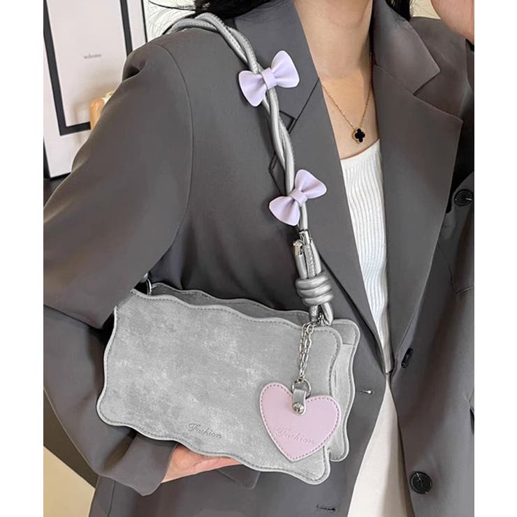 リボン付きショルダーバッグ ハートチャーム バイカラー | Riff | 詳細画像2 