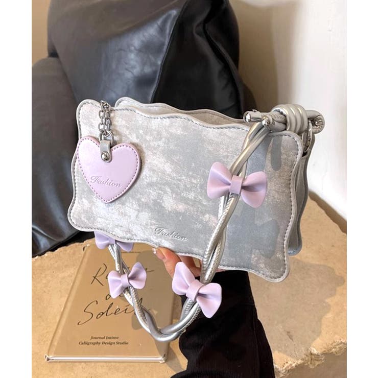 リボン付きショルダーバッグ ハートチャーム バイカラー | Riff | 詳細画像5 