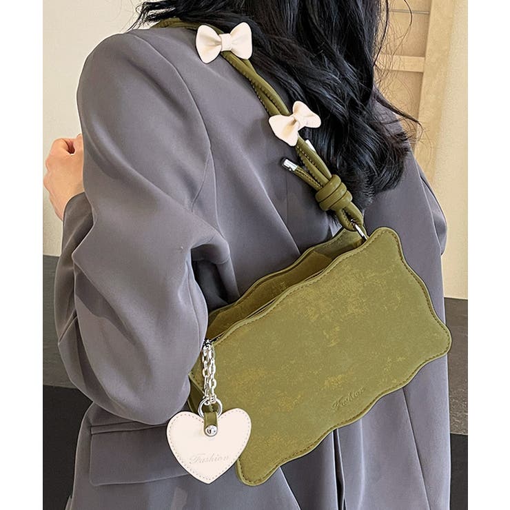 リボン付きショルダーバッグ ハートチャーム バイカラー | Riff | 詳細画像8 