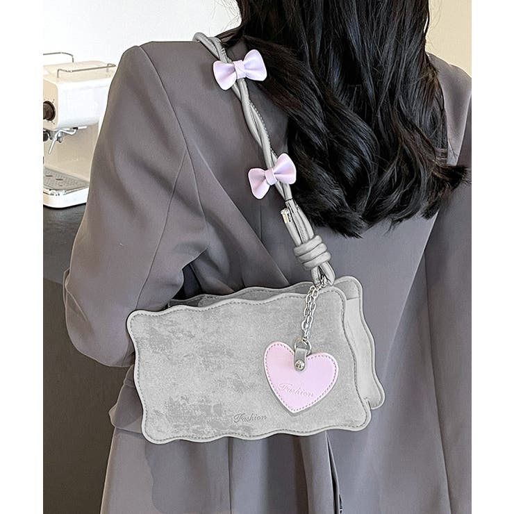 シルバー | リボン付きショルダーバッグ ハートチャーム バイカラー | Riff