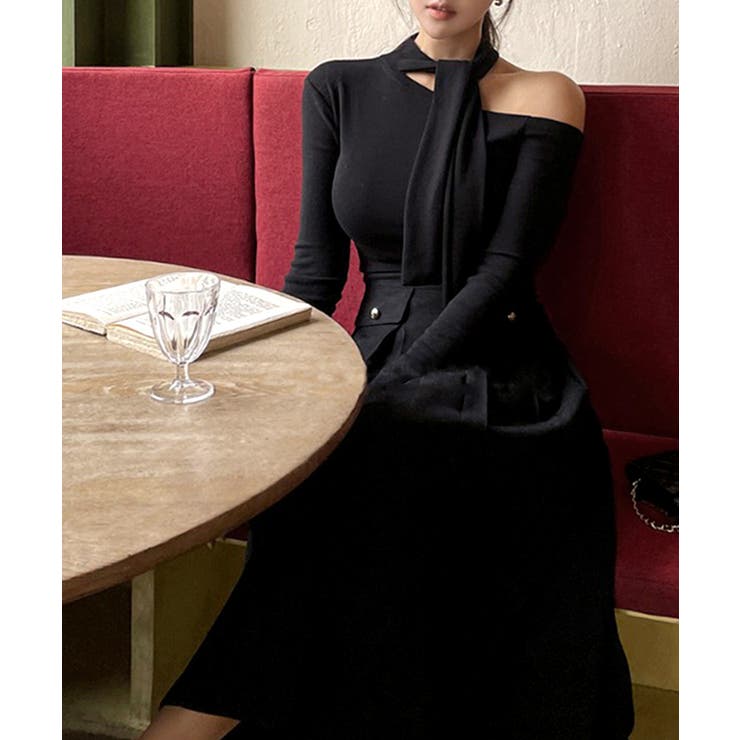 ワンショルダーマフラーデザイントップス チョーカー スカーフ | Riff | 詳細画像12 