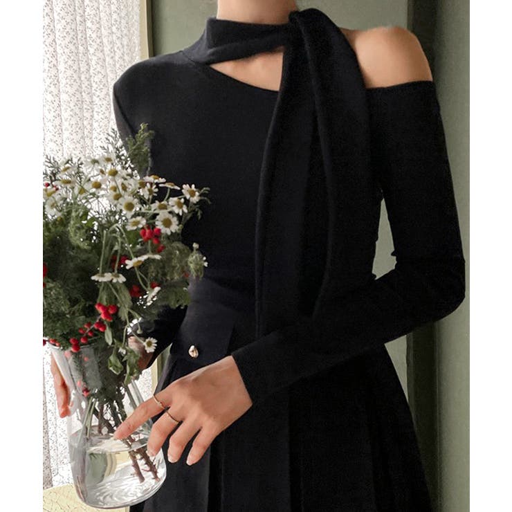 ワンショルダーマフラーデザイントップス チョーカー スカーフ | Riff | 詳細画像14 