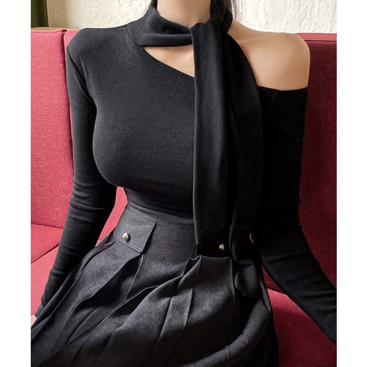 ワンショルダーマフラーデザイントップス チョーカー スカーフ | Riff | 詳細画像9 