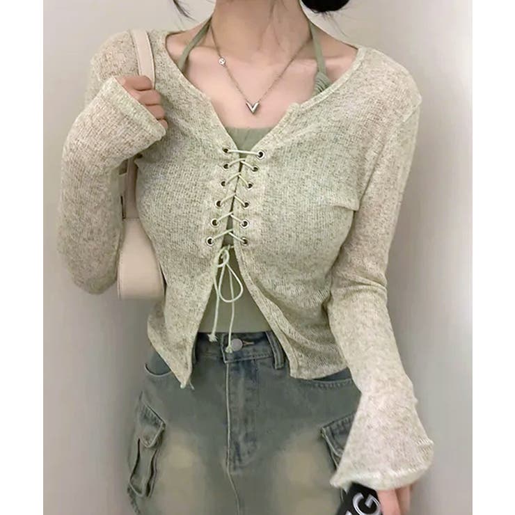 [2点セット] レースアップトップス+ホルターネックキャミソール アンサンブル | Riff | 詳細画像2 