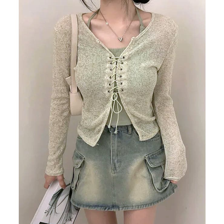 [2点セット] レースアップトップス+ホルターネックキャミソール アンサンブル | Riff | 詳細画像5 