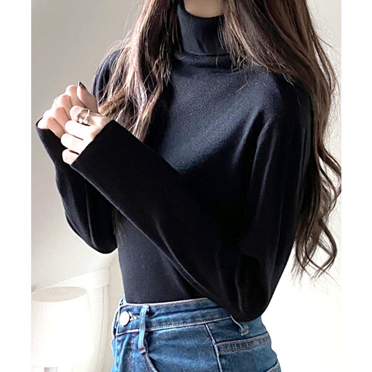 ブラック | ハイネックリブニット リブ編み タートルネック | Riff