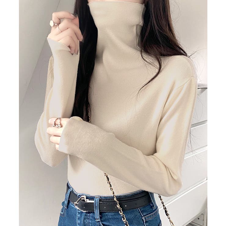 アイボリー | ハイネックリブニット リブ編み タートルネック | Riff