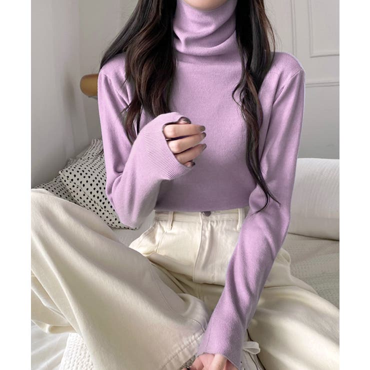 ラベンダー | ハイネックリブニット リブ編み タートルネック | Riff