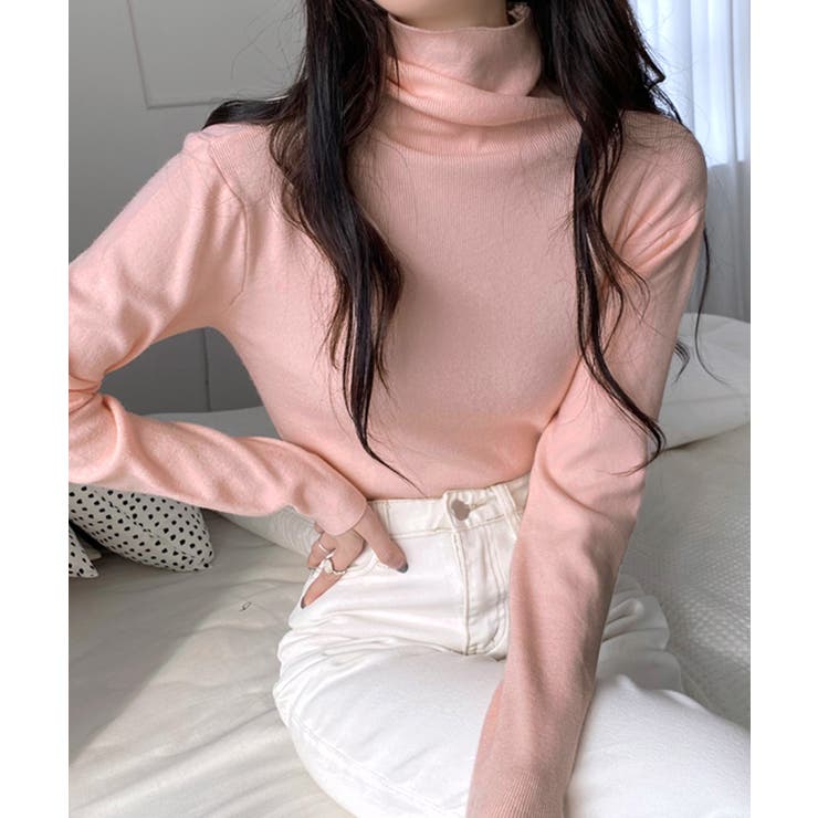 ライトピンク | ハイネックリブニット リブ編み タートルネック | Riff