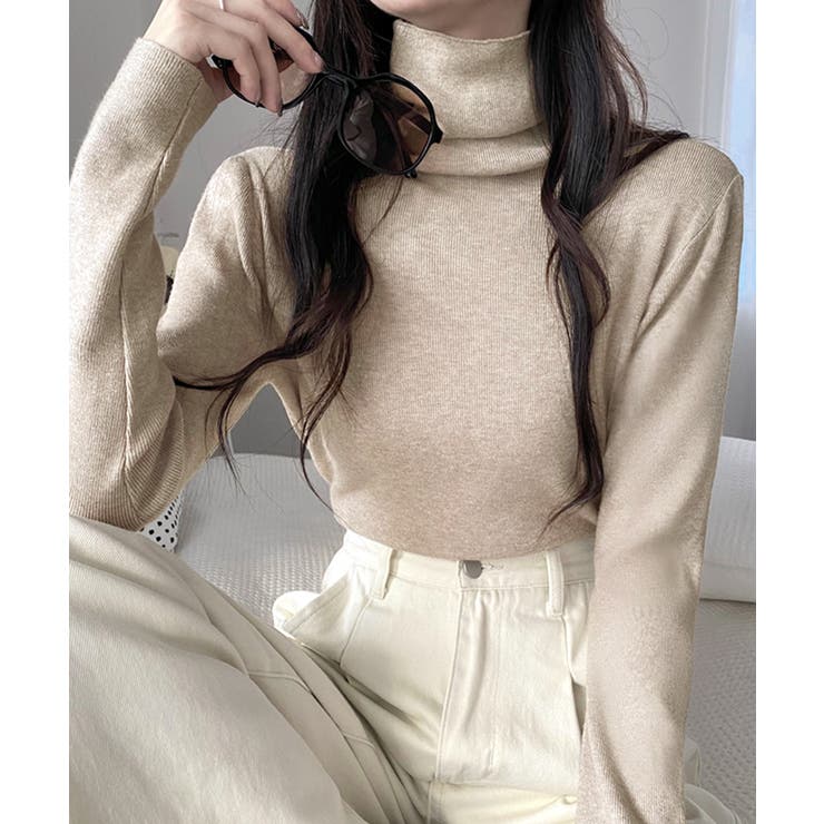 オートミール | ハイネックリブニット リブ編み タートルネック | Riff