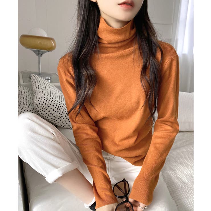 オレンジ | ハイネックリブニット リブ編み タートルネック | Riff