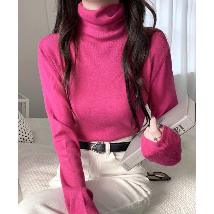 ピンク | ハイネックリブニット リブ編み タートルネック | Riff