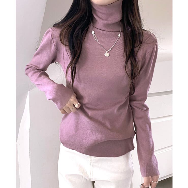 パープル | ハイネックリブニット リブ編み タートルネック | Riff