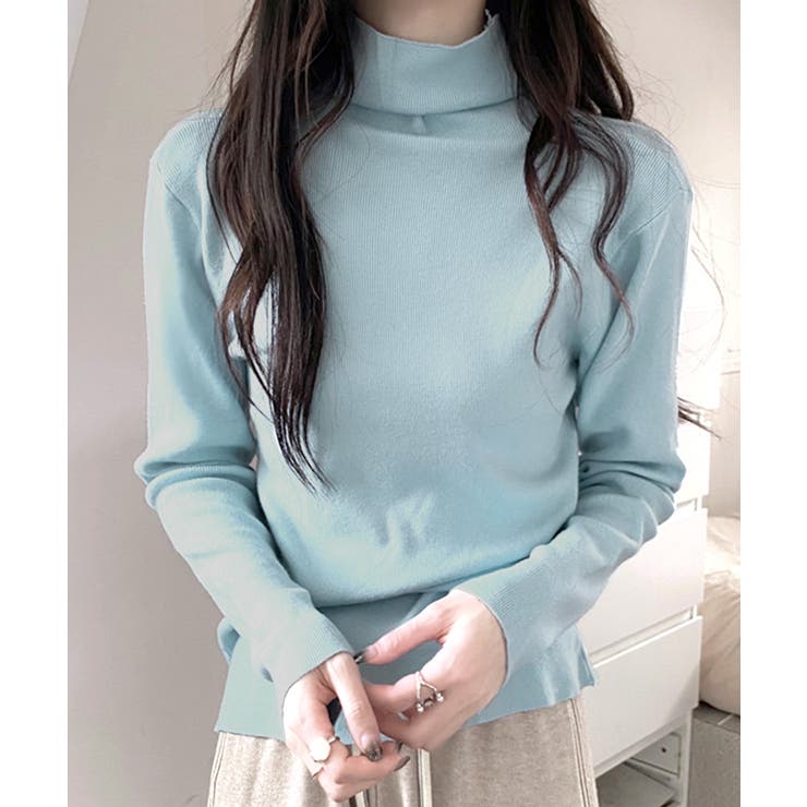 サックス | ハイネックリブニット リブ編み タートルネック | Riff