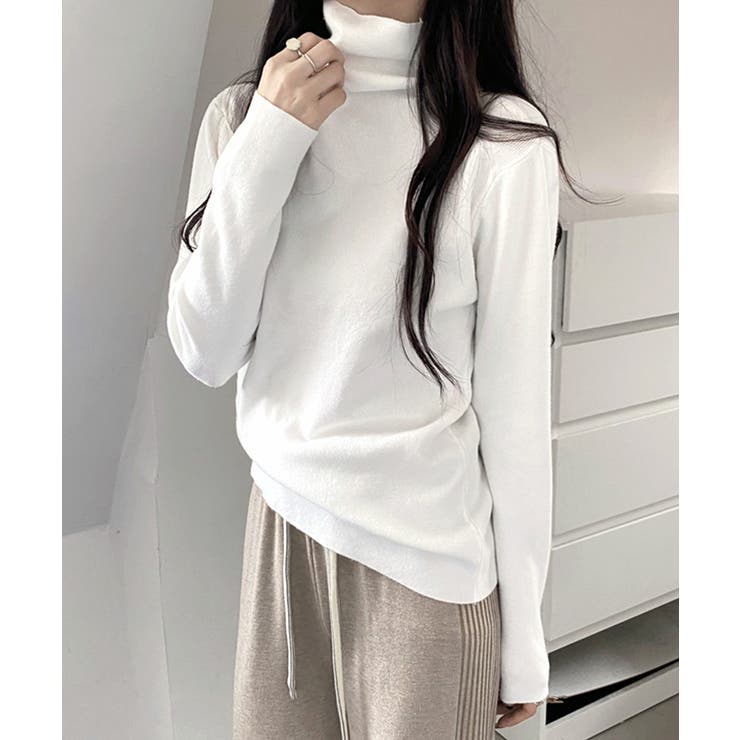 ホワイト | ハイネックリブニット リブ編み タートルネック | Riff