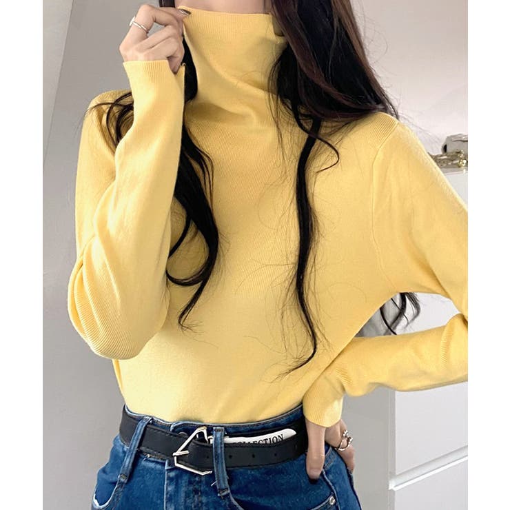 イエロー | ハイネックリブニット リブ編み タートルネック | Riff