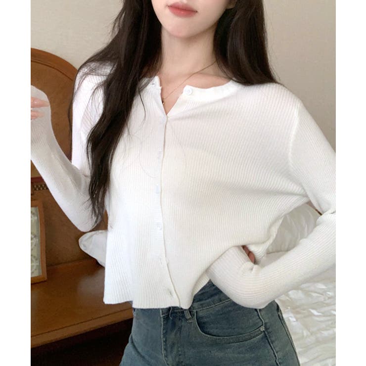 ラウンドネックリブカーディガン リブ編み ノーカラー | Riff | 詳細画像18 