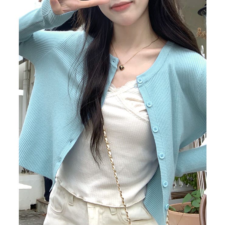 ラウンドネックリブカーディガン リブ編み ノーカラー | Riff | 詳細画像2 