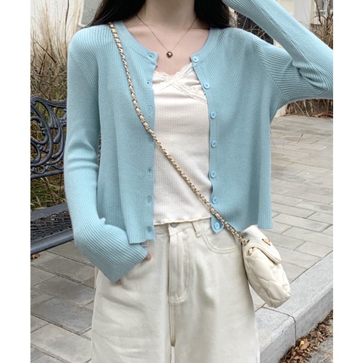 ラウンドネックリブカーディガン リブ編み ノーカラー | Riff | 詳細画像3 