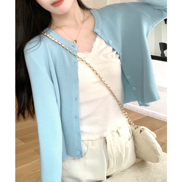 ラウンドネックリブカーディガン リブ編み ノーカラー | Riff | 詳細画像4 