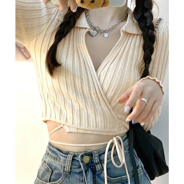 カシュクールニット ショート丈 スキッパー襟 | Riff | 詳細画像11 