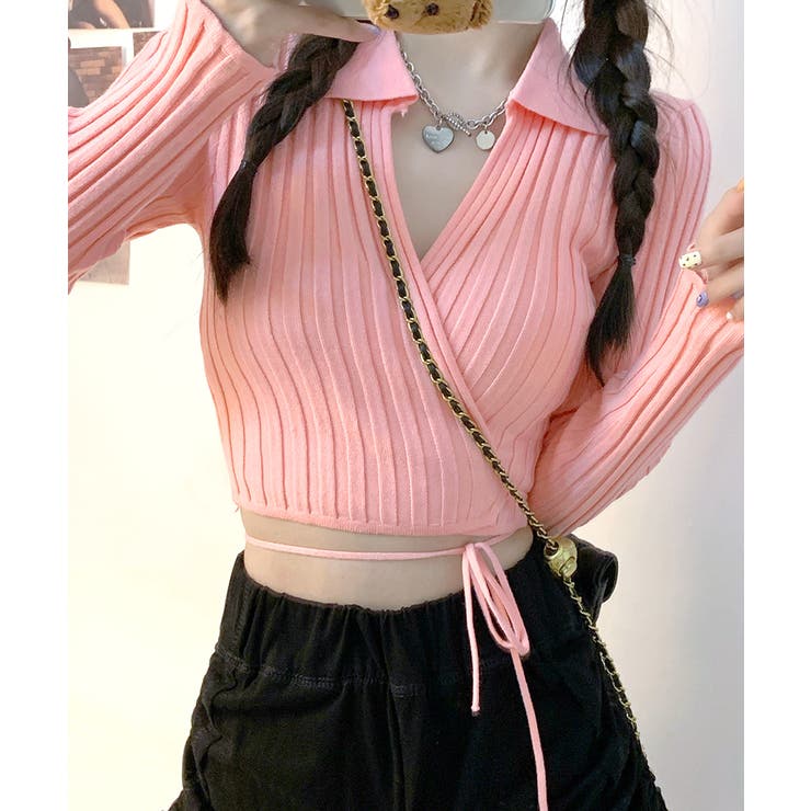 カシュクールニット ショート丈 スキッパー襟 | Riff | 詳細画像14 