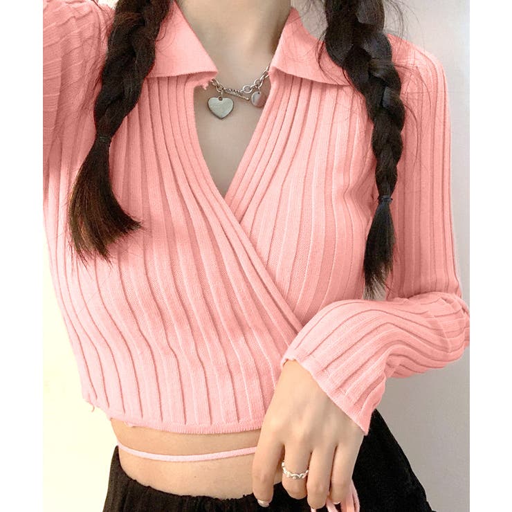 カシュクールニット ショート丈 スキッパー襟 | Riff | 詳細画像16 