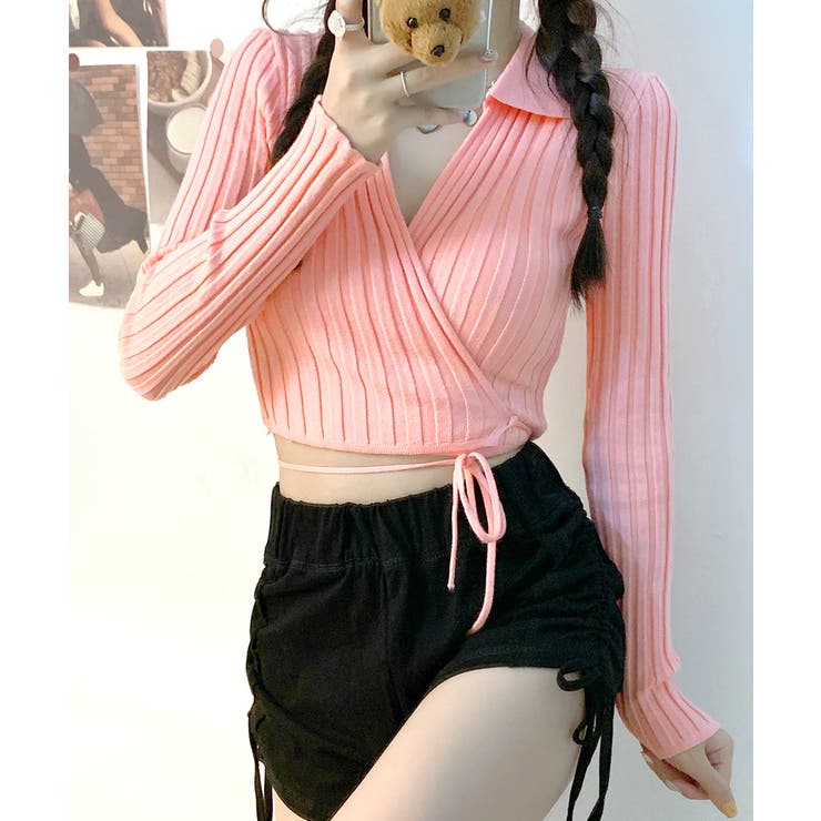 カシュクールニット ショート丈 スキッパー襟 | Riff | 詳細画像17 