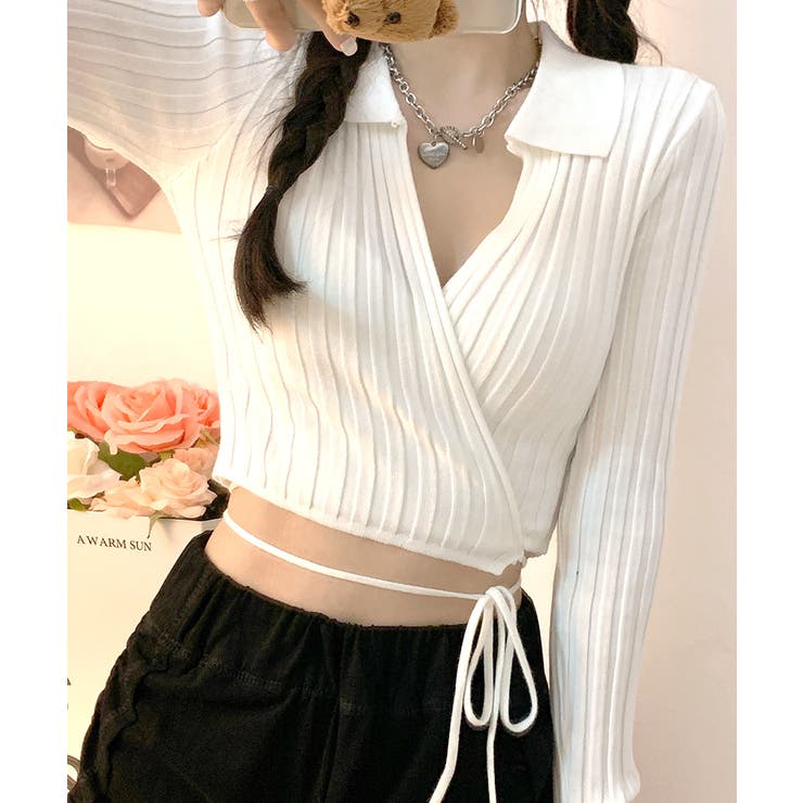 カシュクールニット ショート丈 スキッパー襟 | Riff | 詳細画像2 