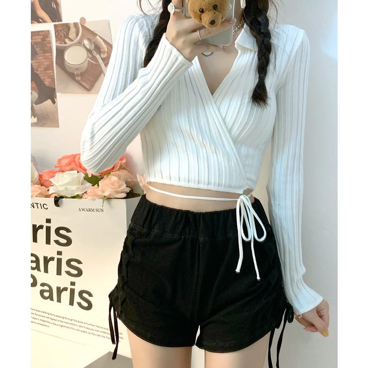 カシュクールニット ショート丈 スキッパー襟 | Riff | 詳細画像5 