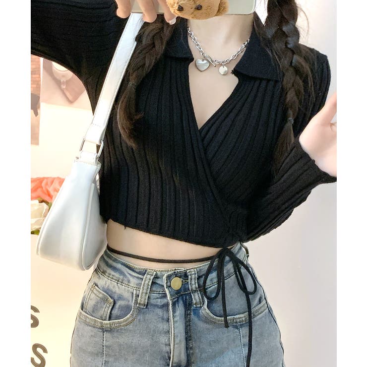 カシュクールニット ショート丈 スキッパー襟 | Riff | 詳細画像6 