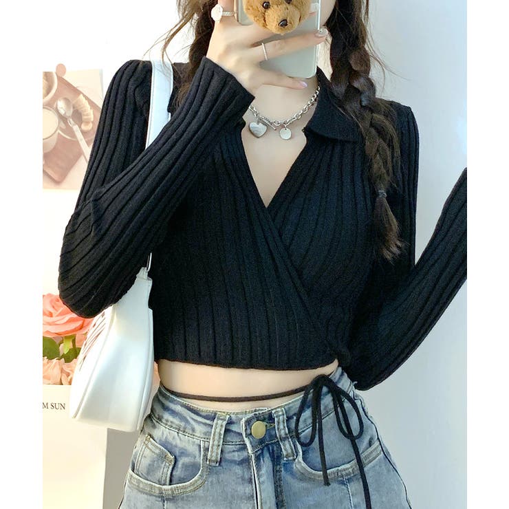 カシュクールニット ショート丈 スキッパー襟 | Riff | 詳細画像8 