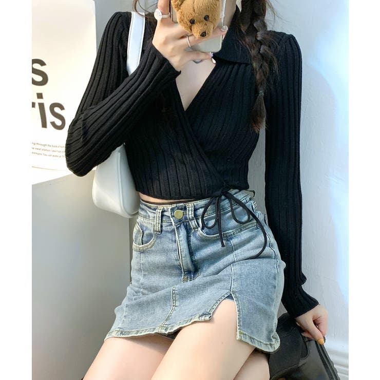 カシュクールニット ショート丈 スキッパー襟 | Riff | 詳細画像9 